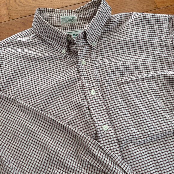 Vintage LL Bean Shirt Mens 17-35 Red Blue‎ Check Single Needle Tailoring Pocket - Picture 3 of 8
